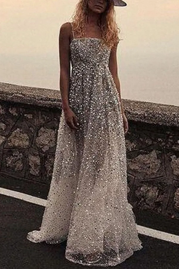Sexy Wrapped Chest Open Back Bronzing Banquet Dress