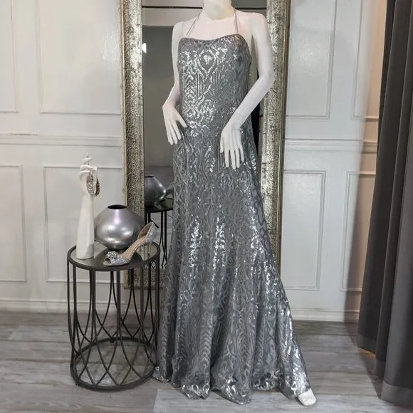 Silver Formal Evening Prom Dress Gown