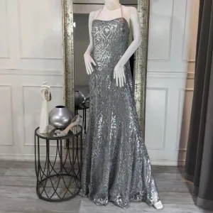 Silver Formal Evening Prom Dress Gown