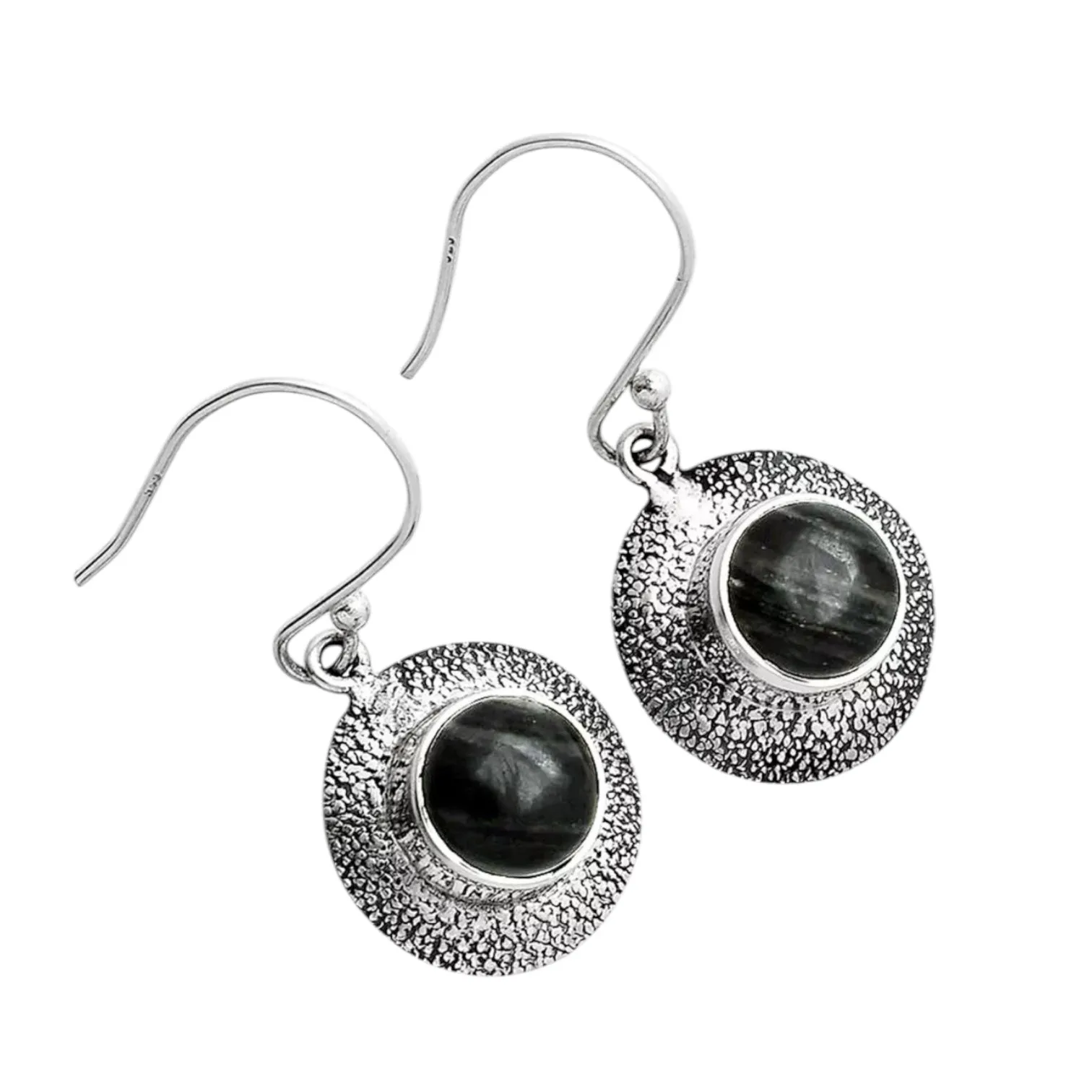 Silver Leaf Obsidian Solid 925 Sterling Silver Earrings