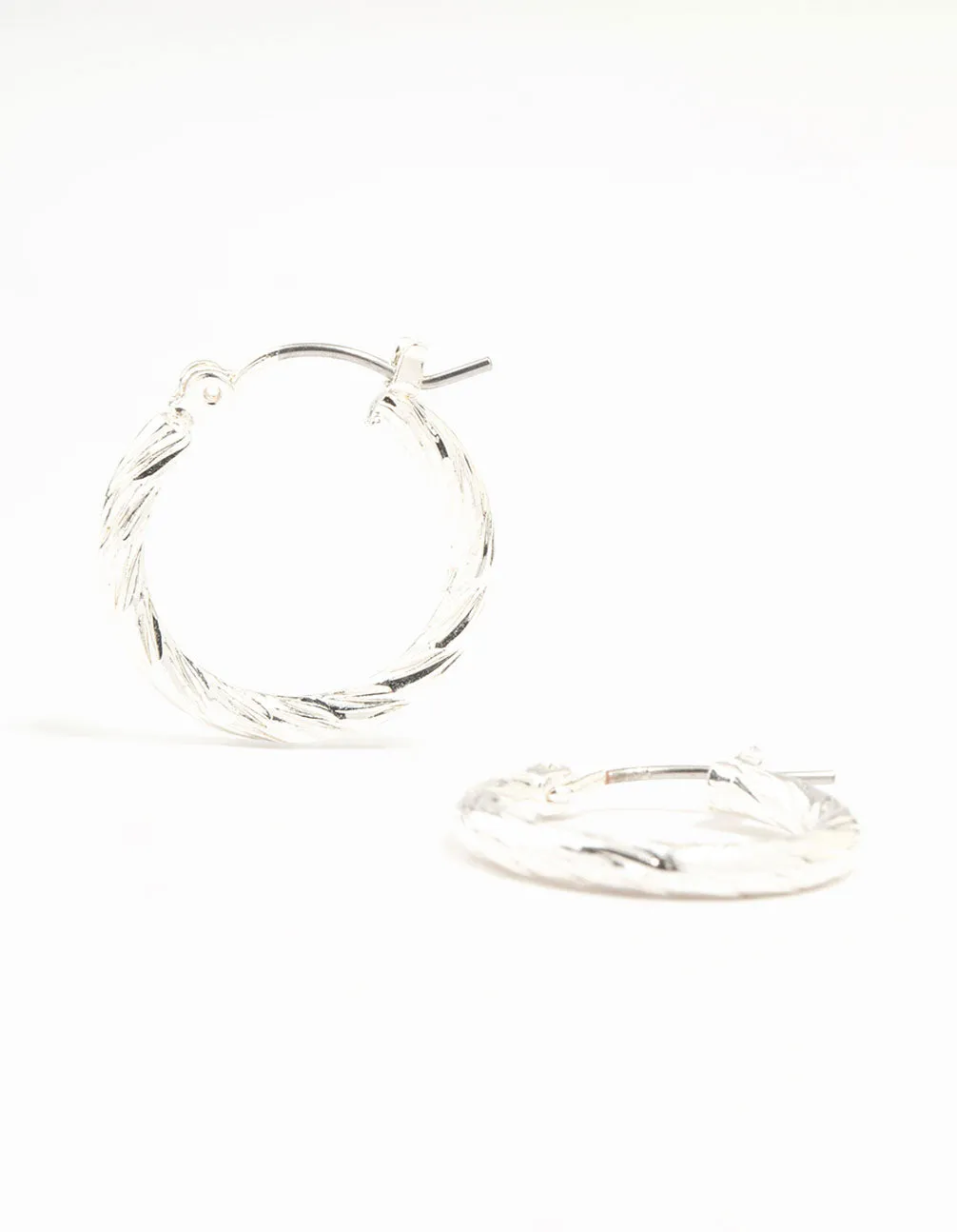 Silver Line Detail Small Hoop Earrings