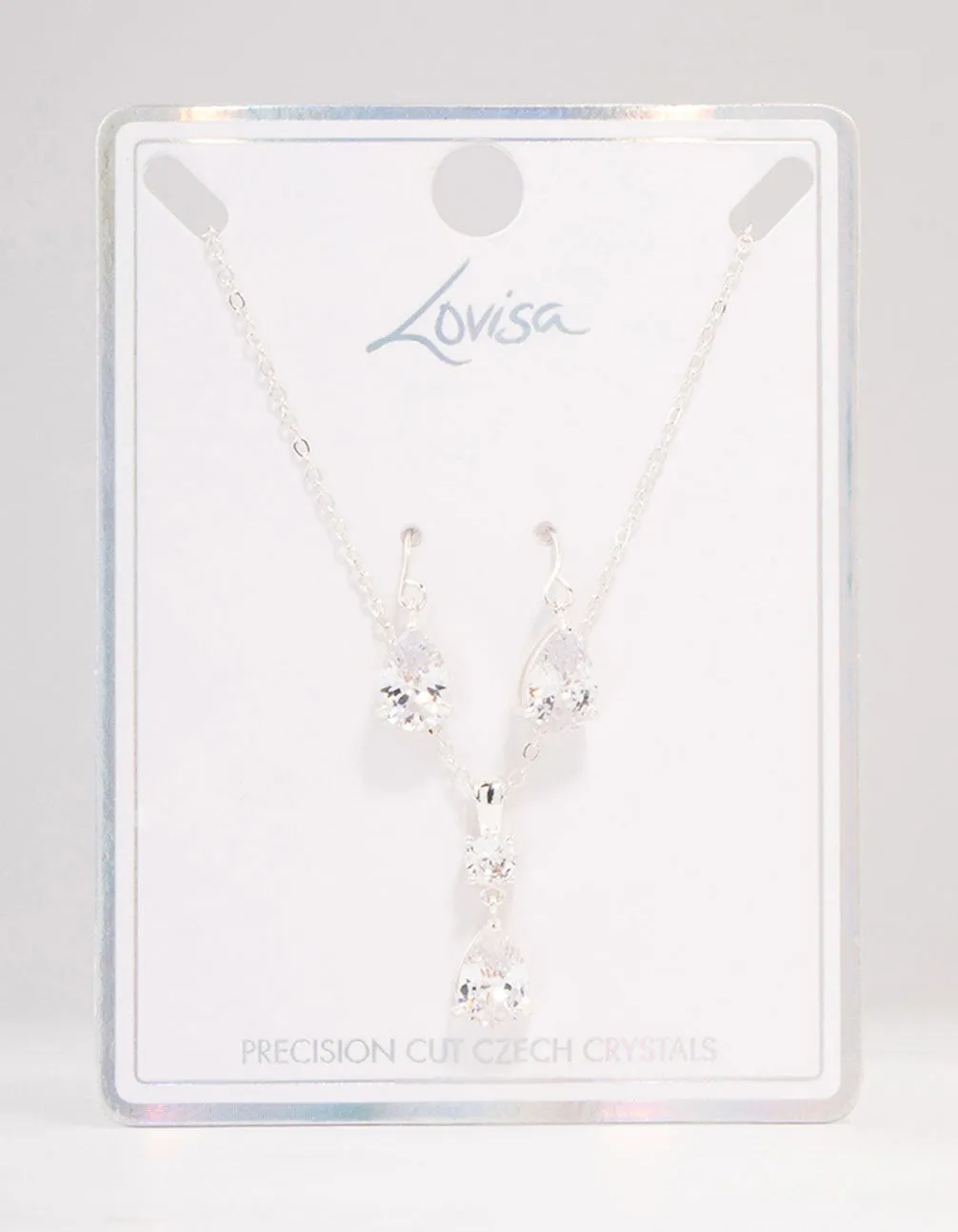 Silver Pear Czech Crystals Drop Necklace & Earring Set