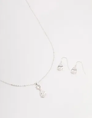 Silver Pear Czech Crystals Drop Necklace & Earring Set