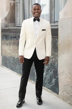Simple and Bespoke White Shawl Lapel Wedding Men Suits