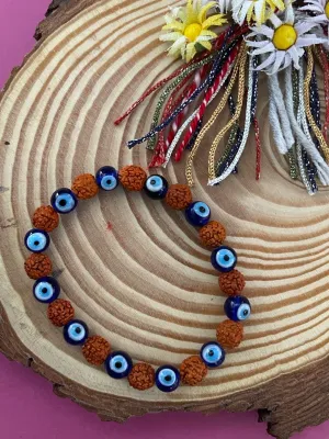 Simple Designer Bracelet Beaded With Rudraksha & Evil Eye Charms