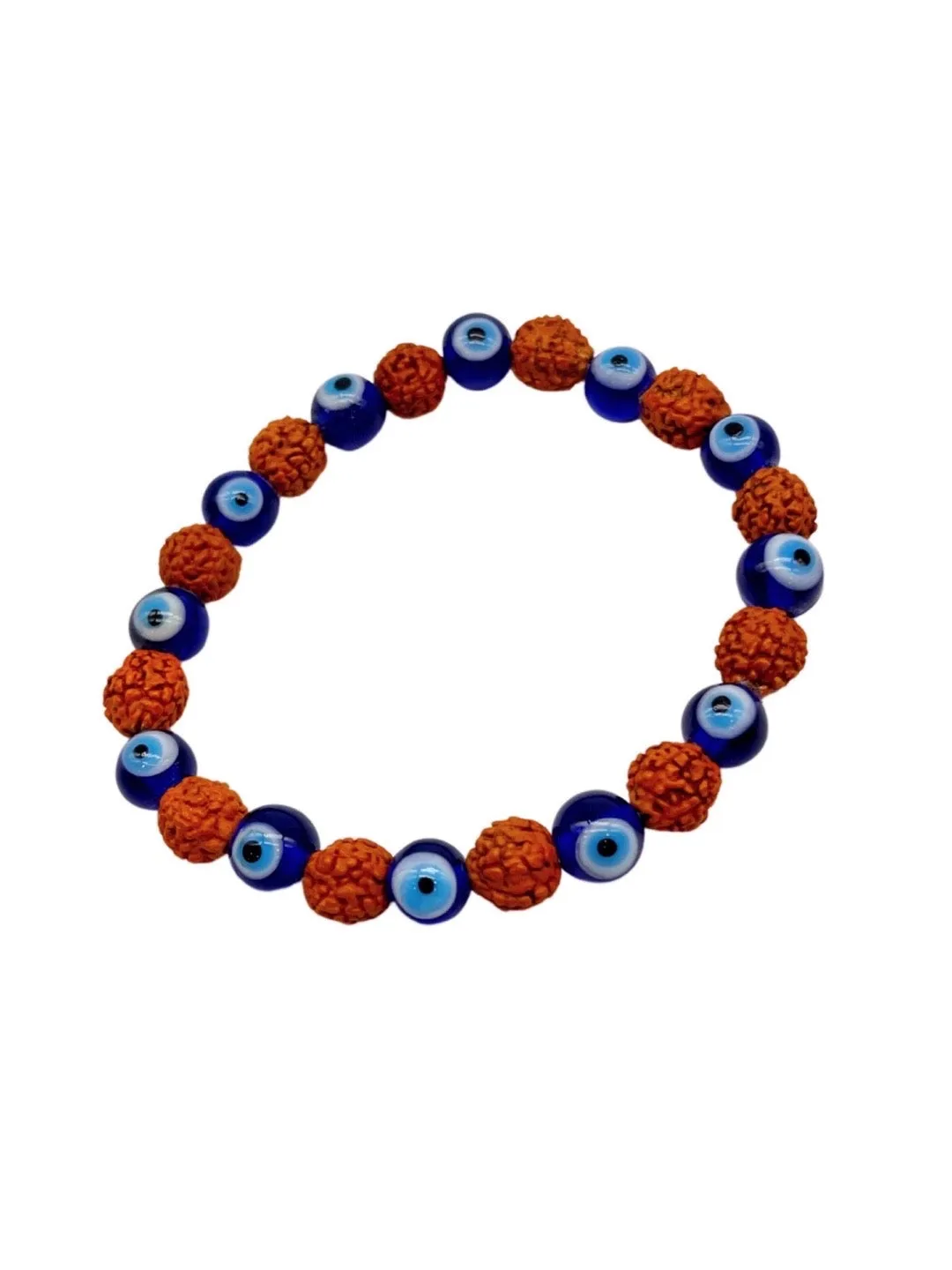 Simple Designer Bracelet Beaded With Rudraksha & Evil Eye Charms