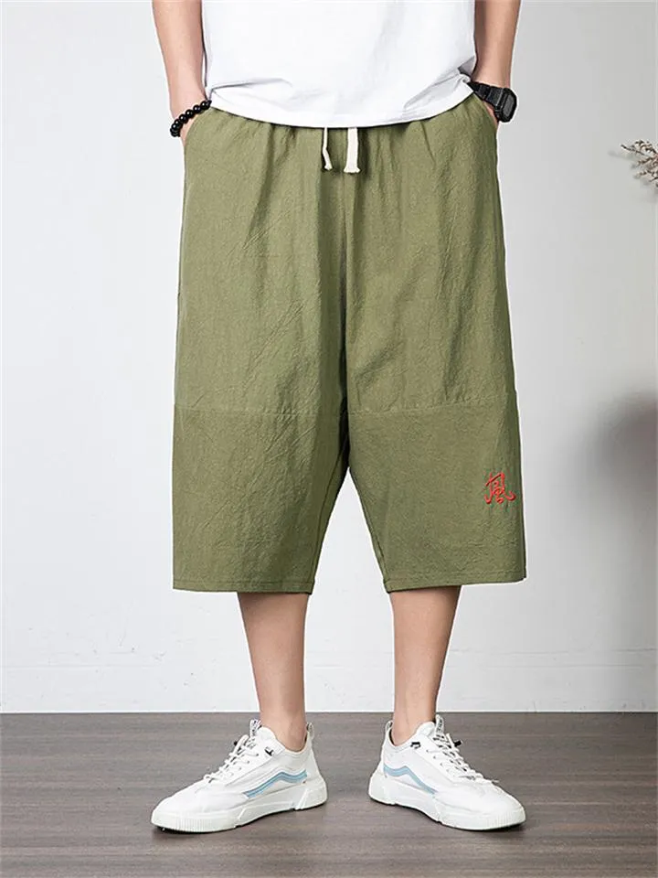 Simple Retro Embroidered Cropped Pants