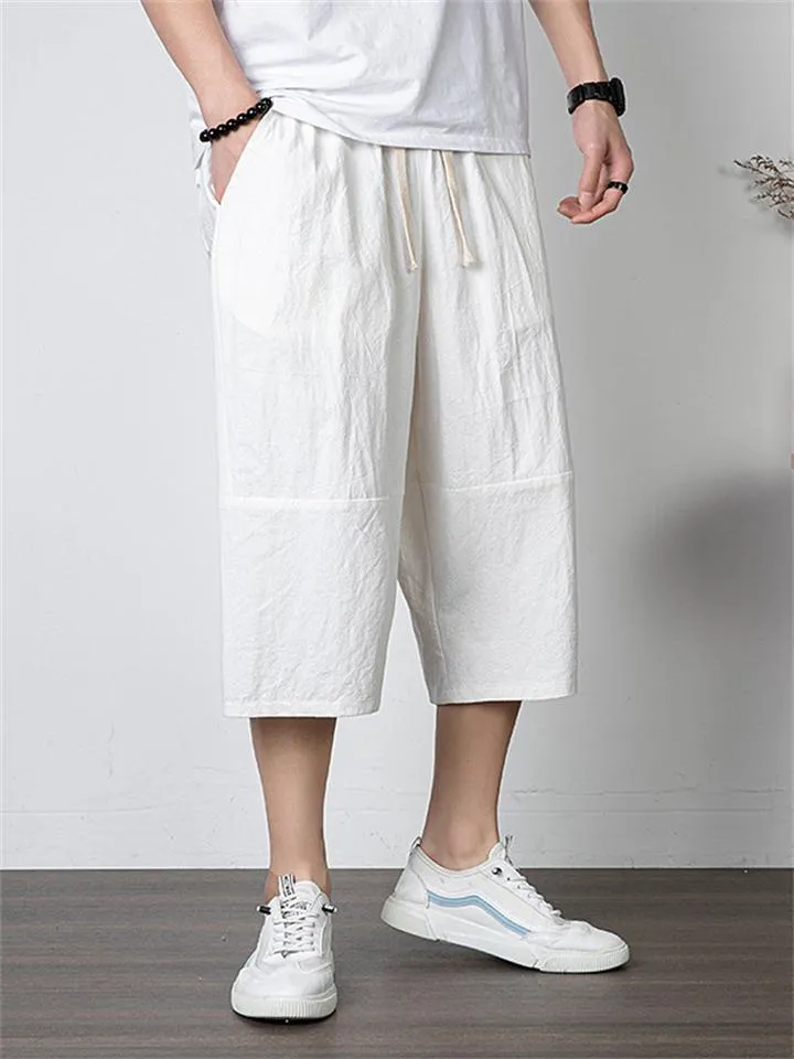 Simple Retro Embroidered Cropped Pants