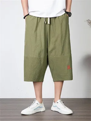 Simple Retro Embroidered Cropped Pants