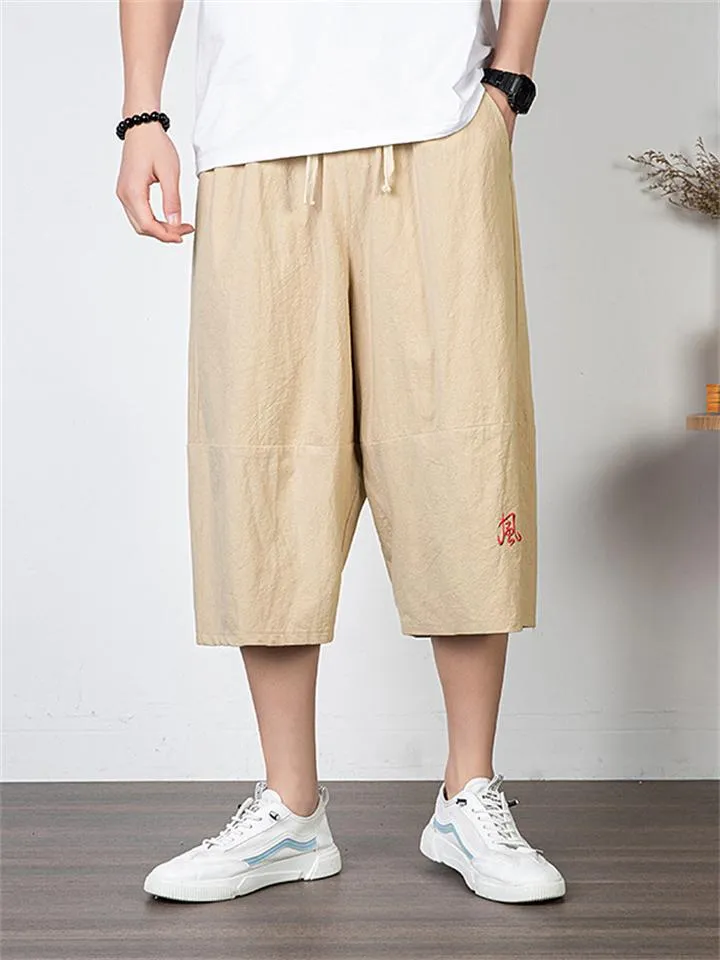 Simple Retro Embroidered Cropped Pants