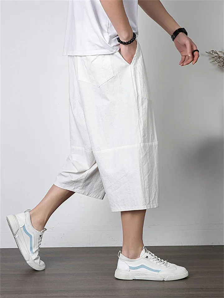 Simple Retro Embroidered Cropped Pants