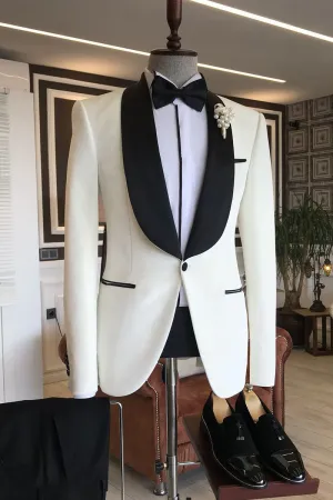 Simple White Shawl Lapel Wedding Suit For Grooms