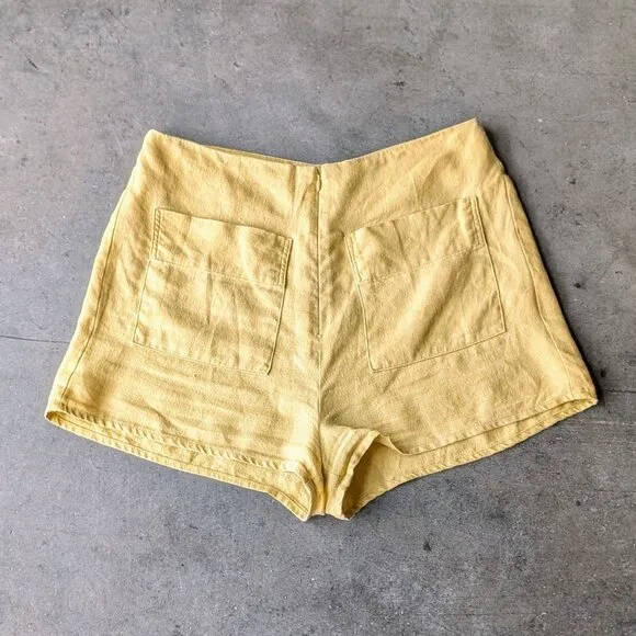 SIR The Label Mariele Zip Shorts Yellow Linen High Rise size US 8