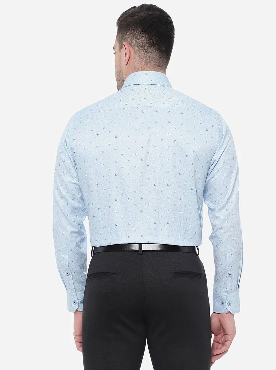 Sky Blue Printed Regular Fit Formal Shirt | Greenfibre
