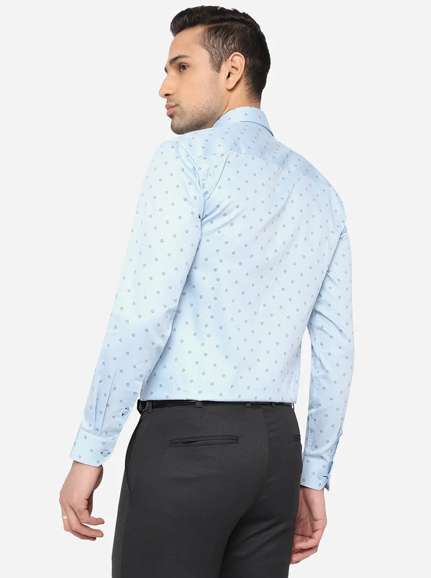 Sky Blue Printed Slim Fit Formal Shirt | Greenfibre