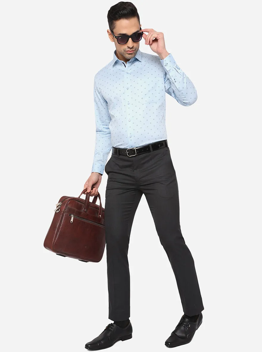 Sky Blue Printed Slim Fit Formal Shirt | Greenfibre