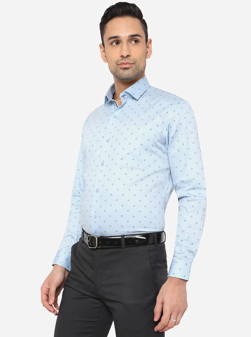 Sky Blue Printed Slim Fit Formal Shirt | Greenfibre