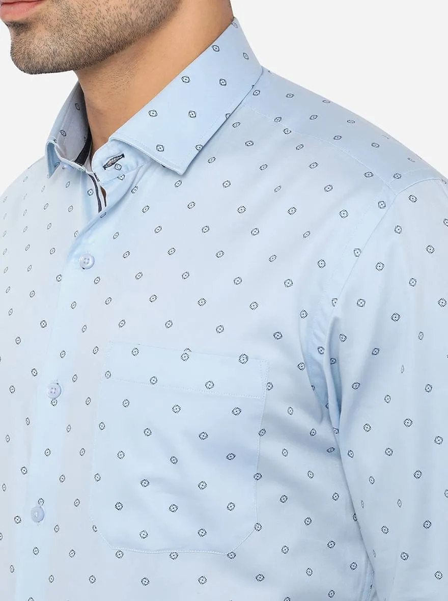 Sky Blue Printed Slim Fit Formal Shirt | Greenfibre