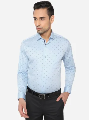 Sky Blue Printed Slim Fit Formal Shirt | Greenfibre