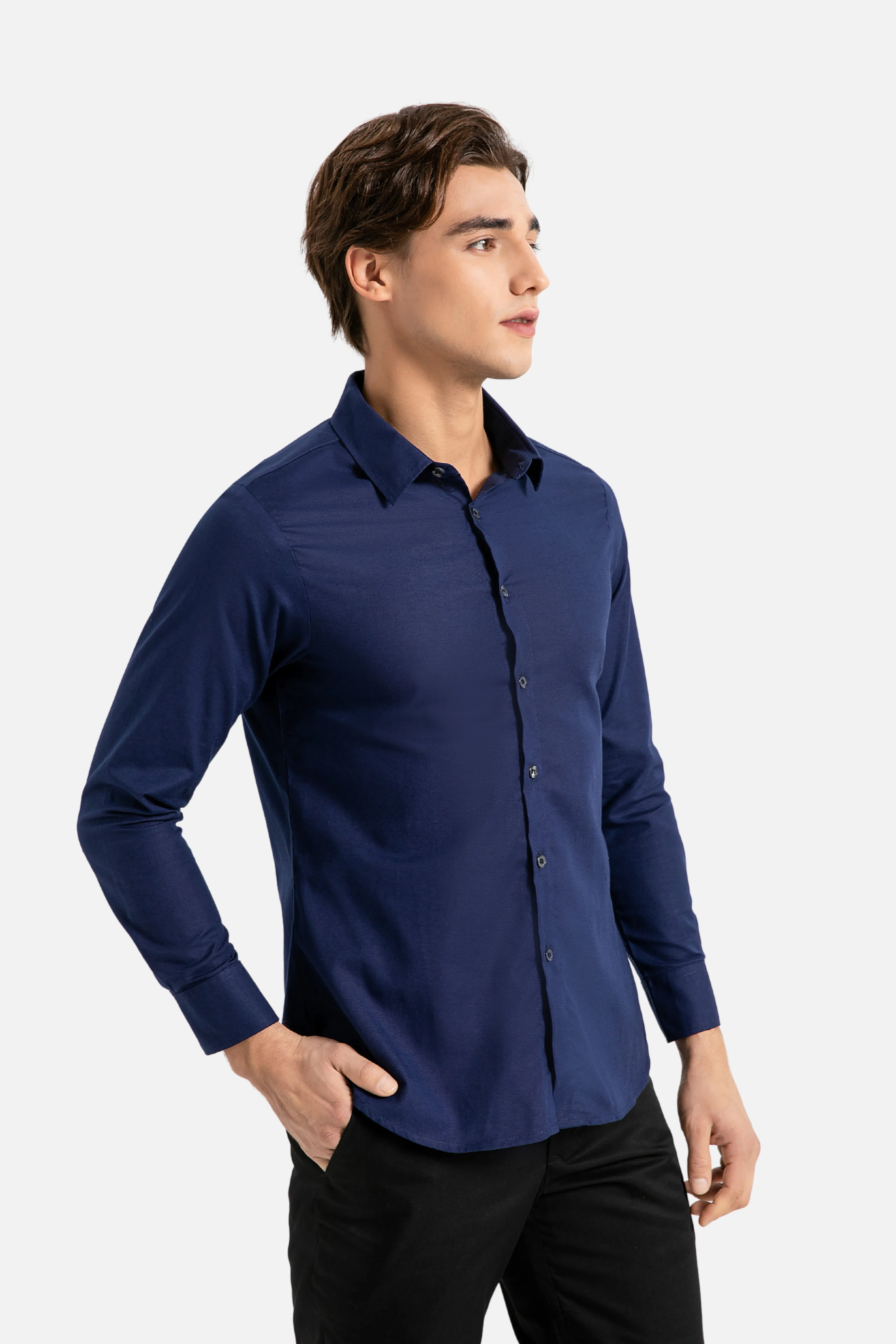 Skyler Navy Blue Blue Shirt, Long Sleeve