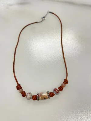 Sodalite, Labradorite & Peach Moonstone Silver Leather Necklace | Handcrafted Jewelry