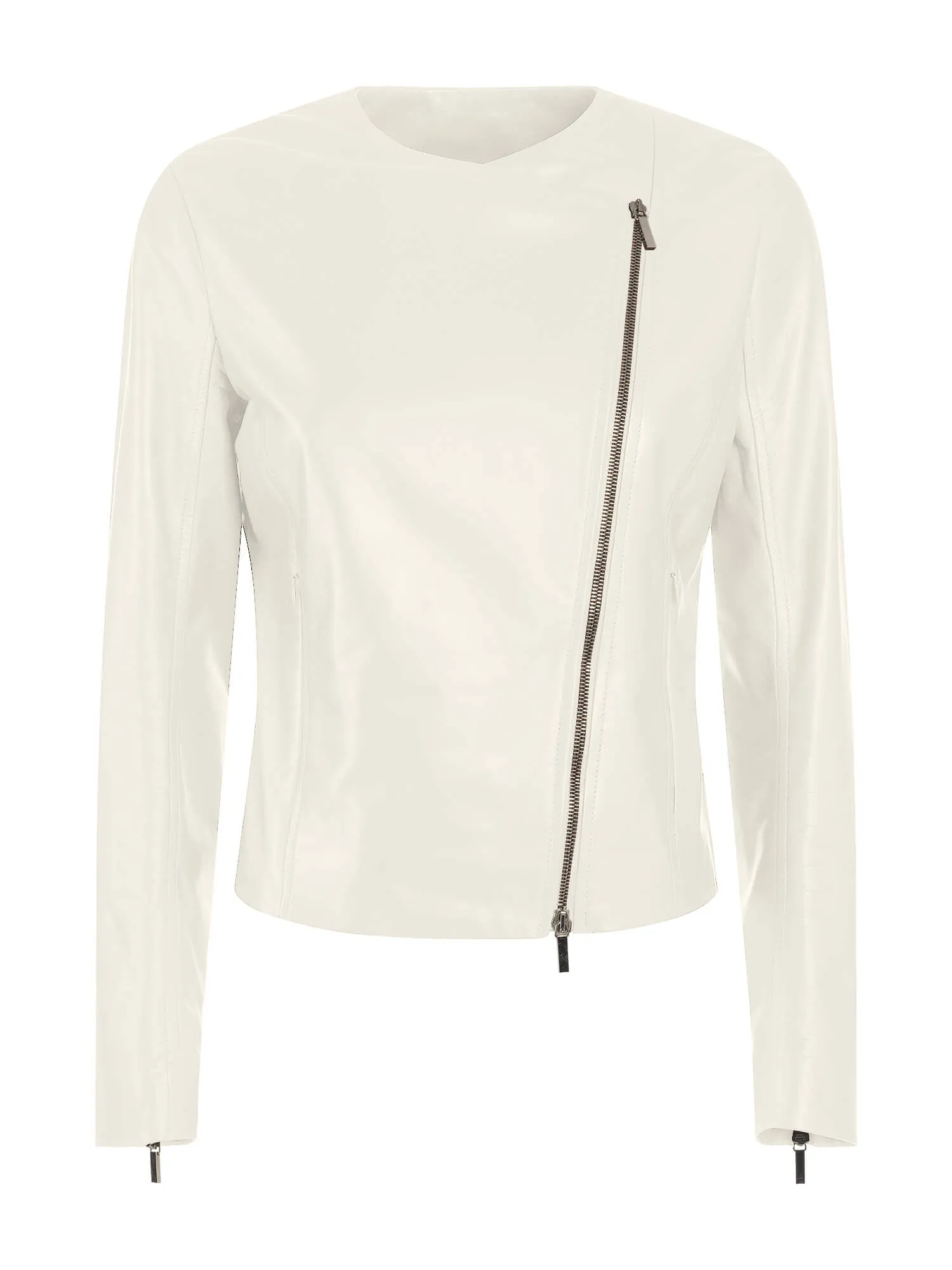 Sofia Italian Collarless Lambskin Leather Jacket