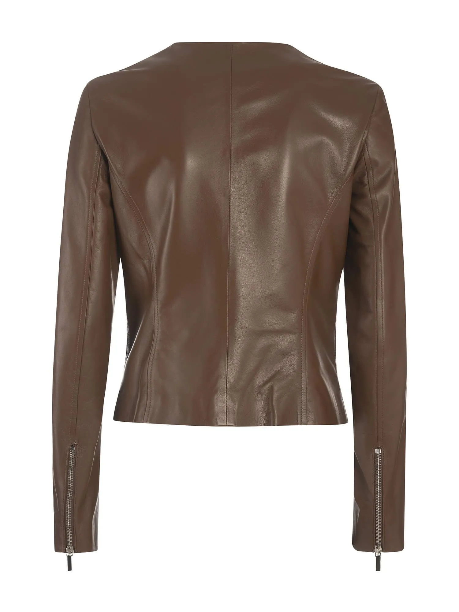 Sofia Italian Collarless Lambskin Leather Jacket