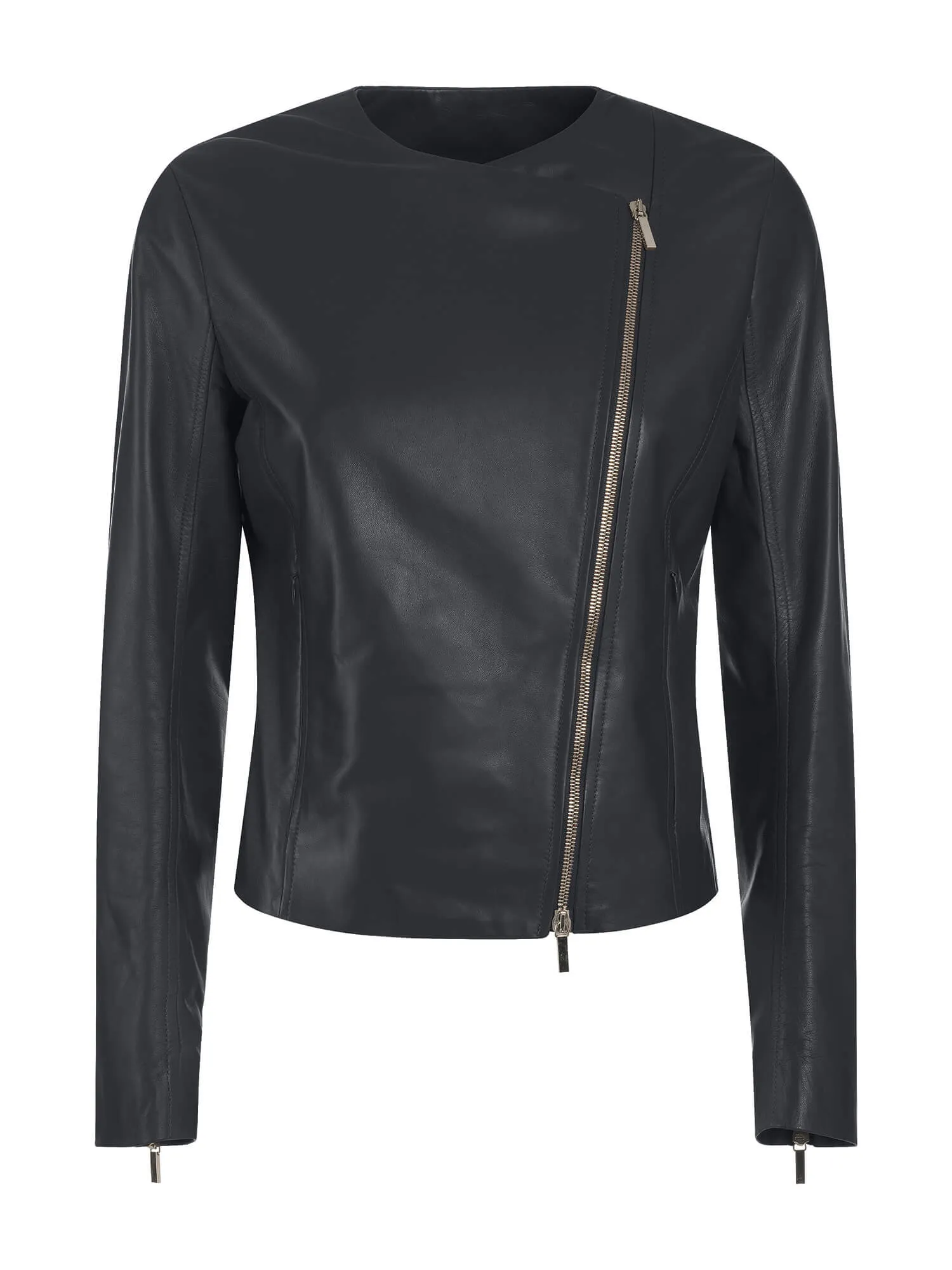Sofia Italian Collarless Lambskin Leather Jacket