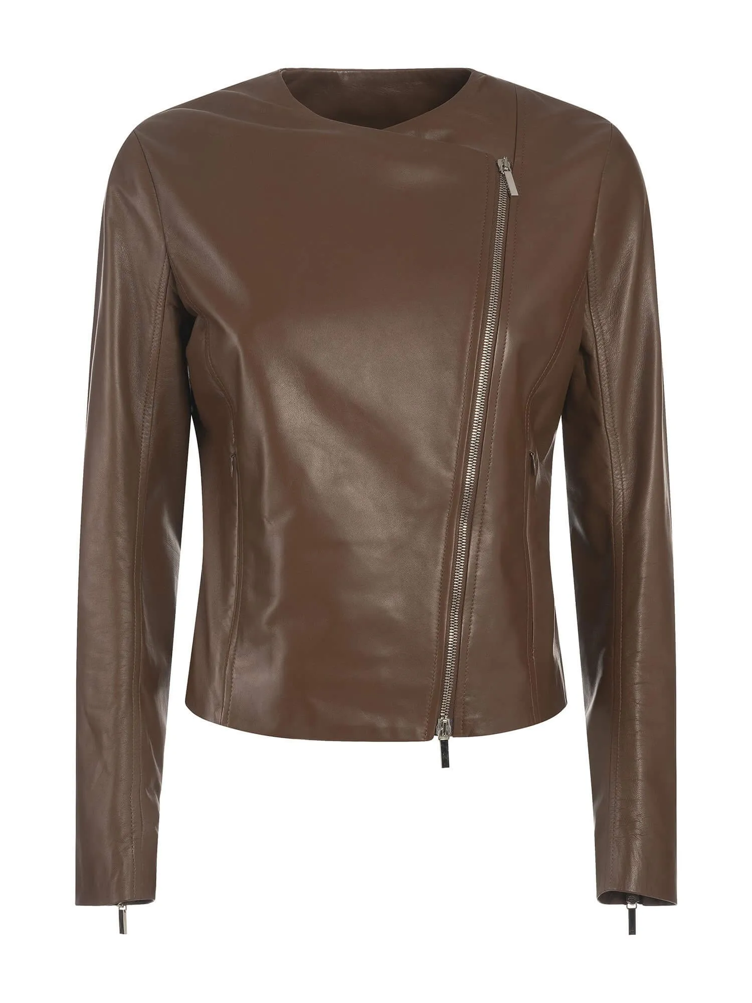 Sofia Italian Collarless Lambskin Leather Jacket