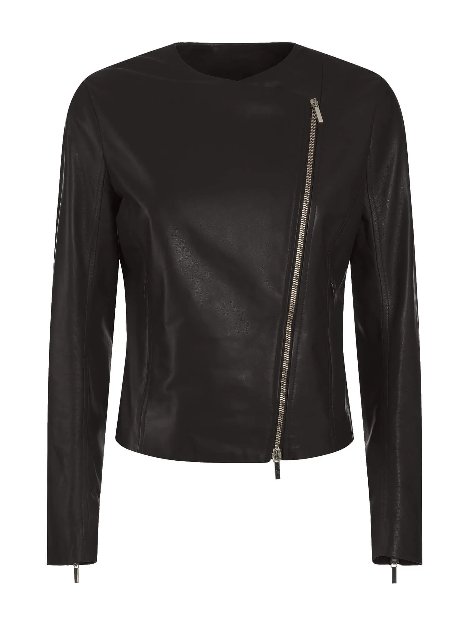 Sofia Italian Collarless Lambskin Leather Jacket