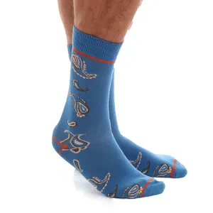 Soft Cotton Blue Paisley Mens Dress Socks - Premium Cotton formal socks with Soft Elastic - 3 Pack