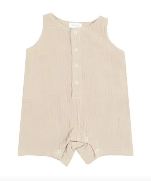 Solid Muslin Oxford Tan Sleeveless Shortie Romper