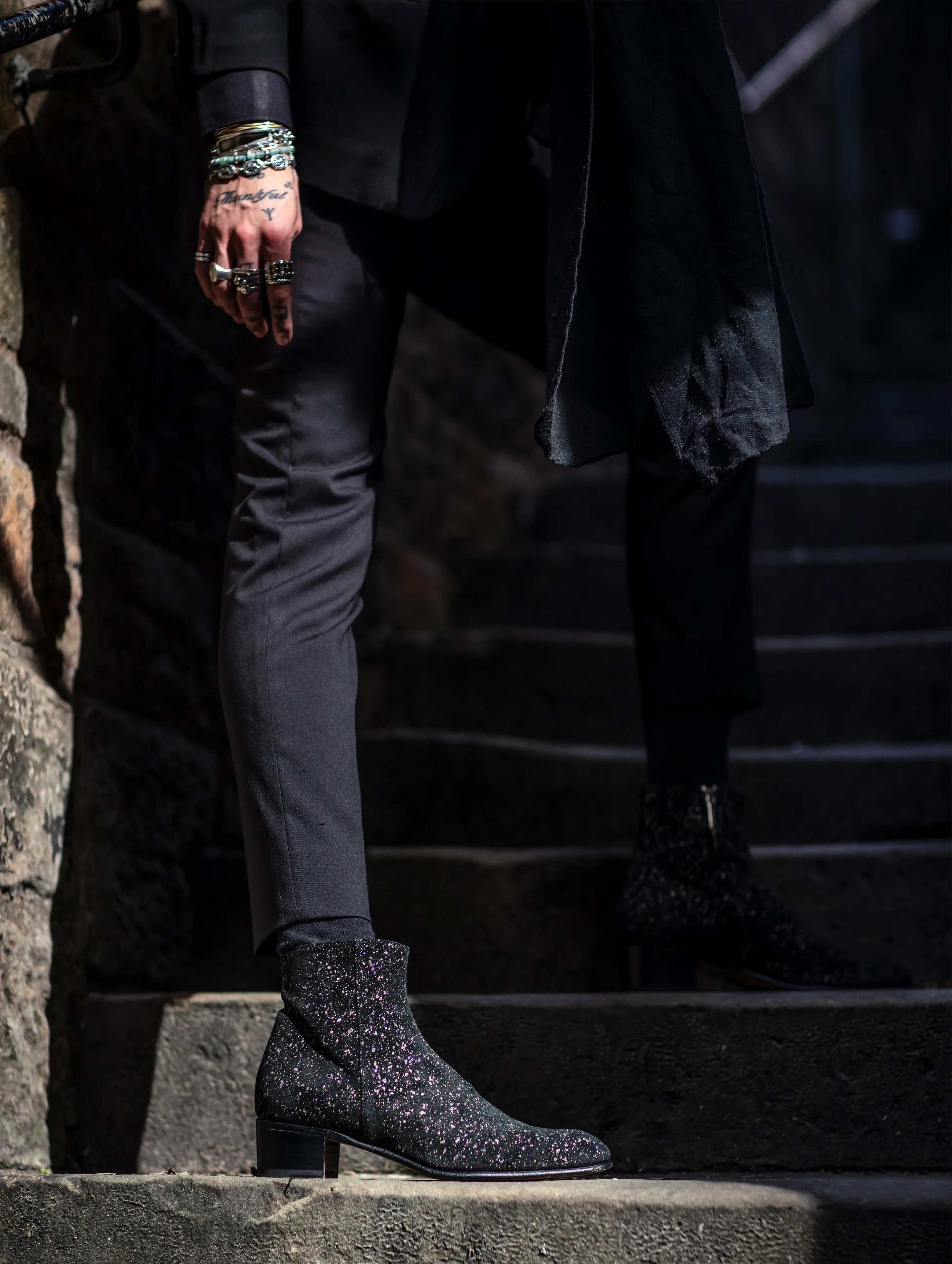 SONNY 40MM ANKLE BOOT IN GLAM BLACK SUEDE