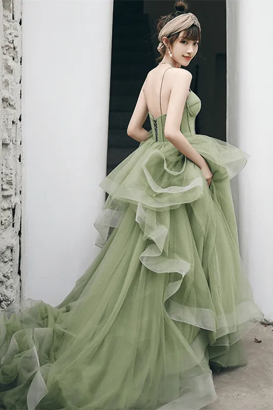Spaghetti Straps A-line Sage Green Long Formal Prom Dress TP1138