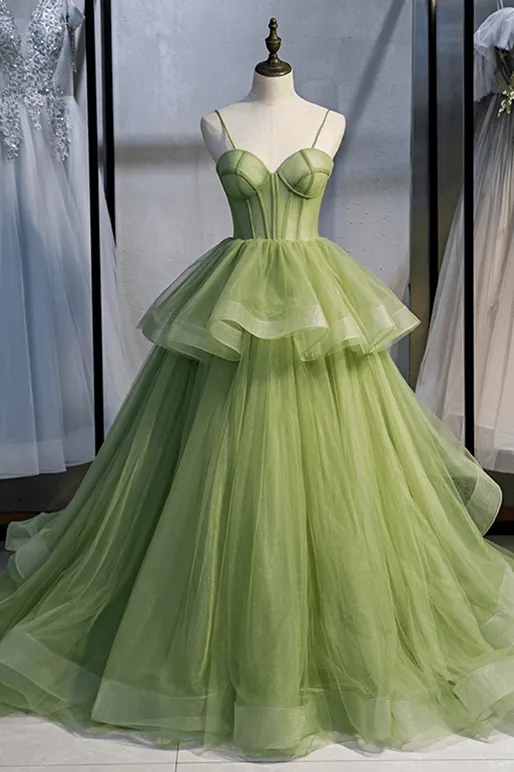 Spaghetti Straps A-line Sage Green Long Formal Prom Dress TP1138