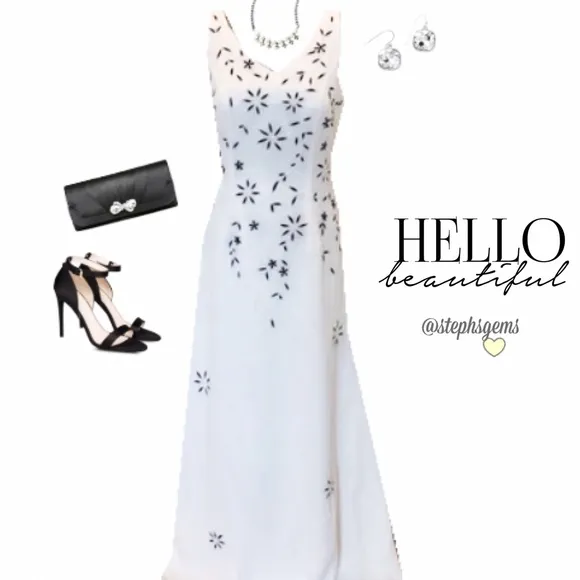 Special Occasion White and Black Beaded Dress