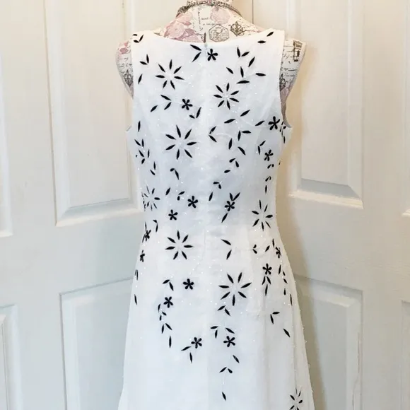 Special Occasion White and Black Beaded Dress