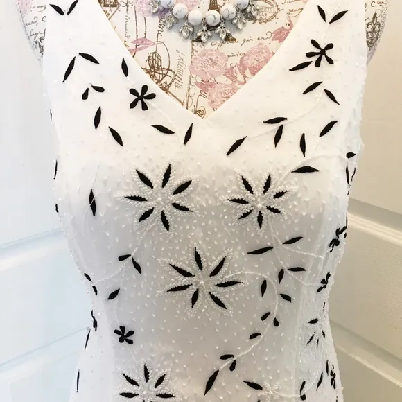 Special Occasion White and Black Beaded Dress