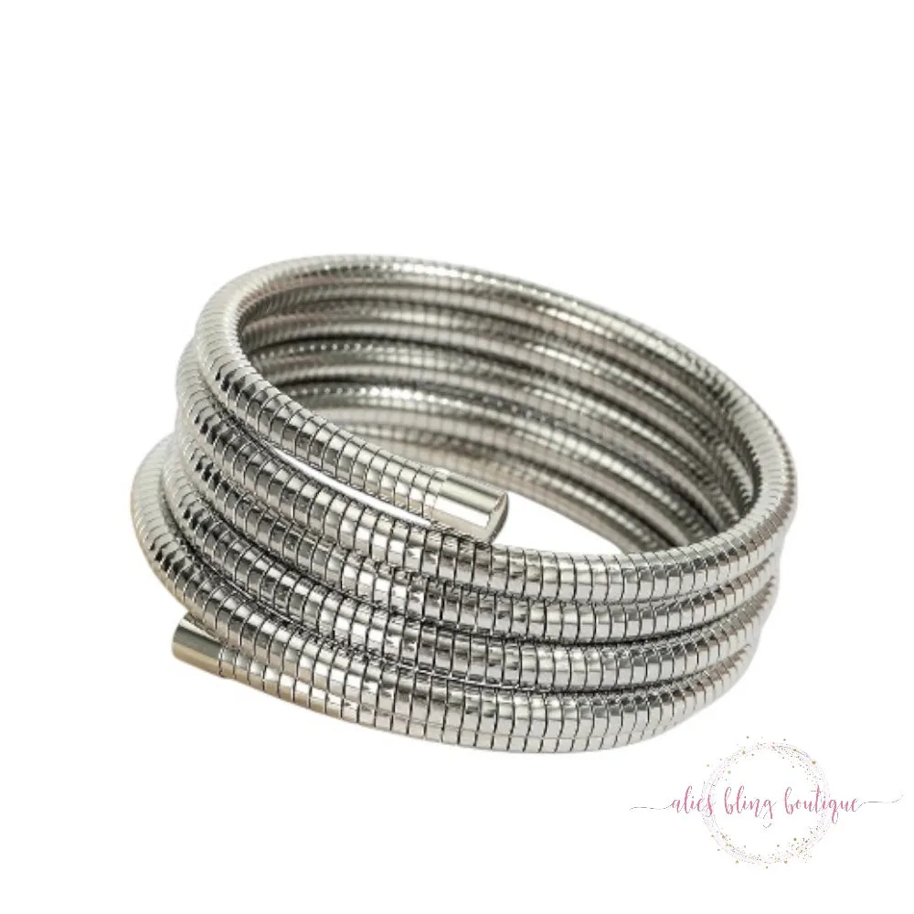 Spiral Elegance - Silver Coil Bracelet