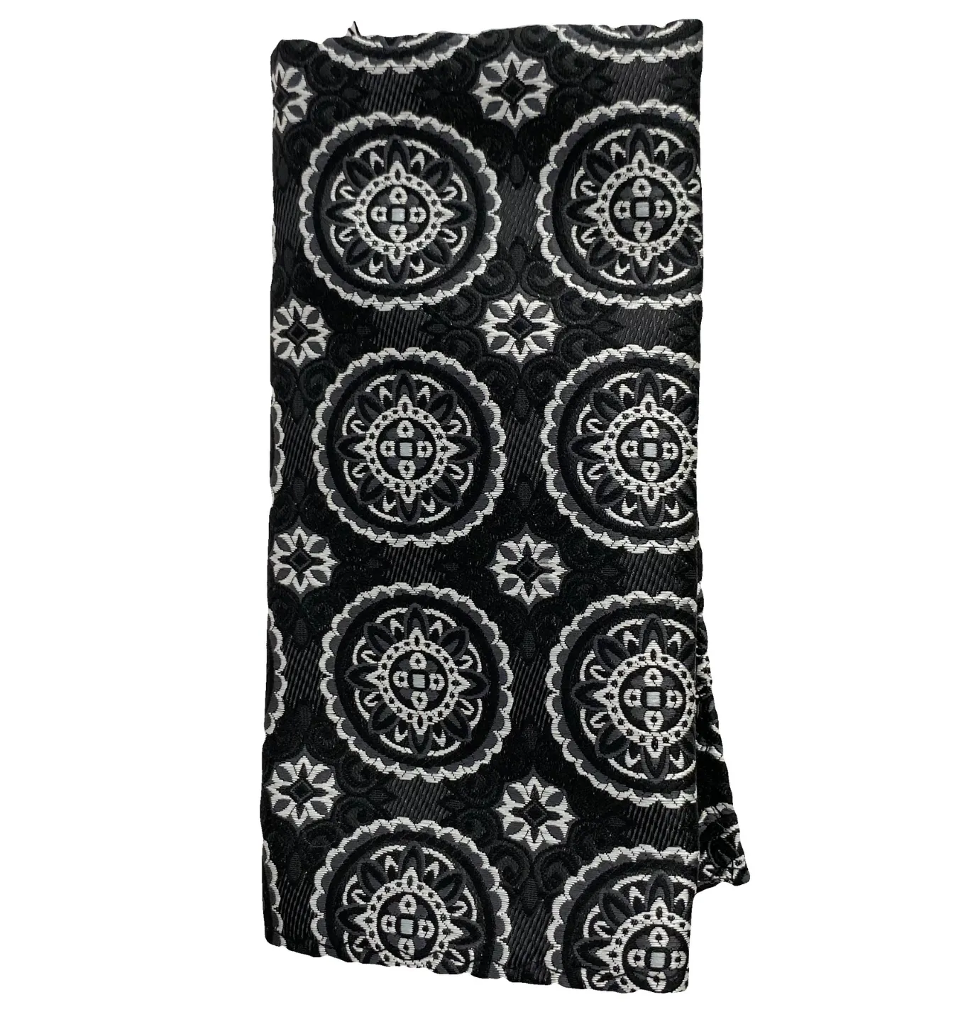 Stacy Adams Tie and Handkerchief - Black and Grey Floral Medallions T33