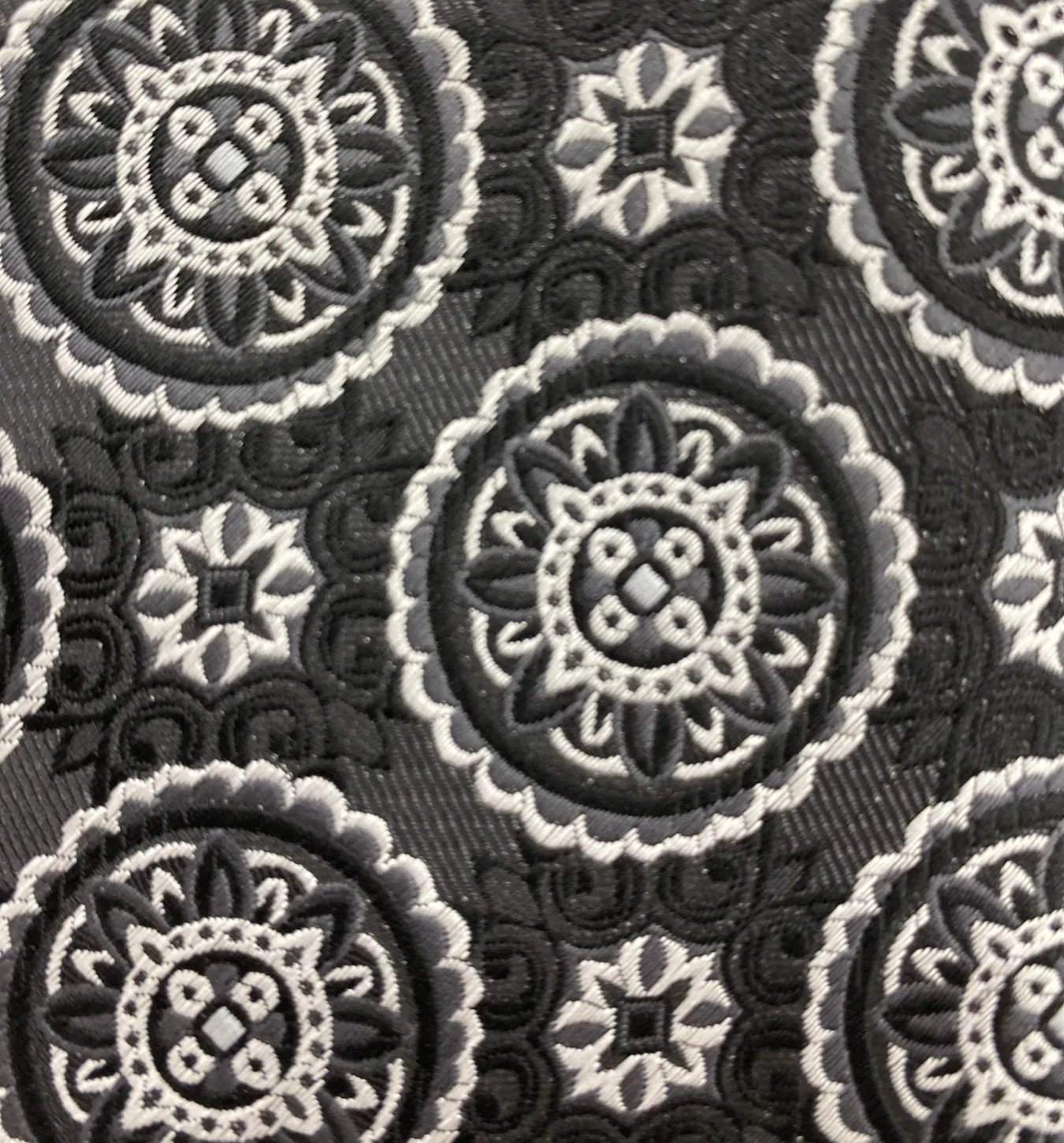 Stacy Adams Tie and Handkerchief - Black and Grey Floral Medallions T33