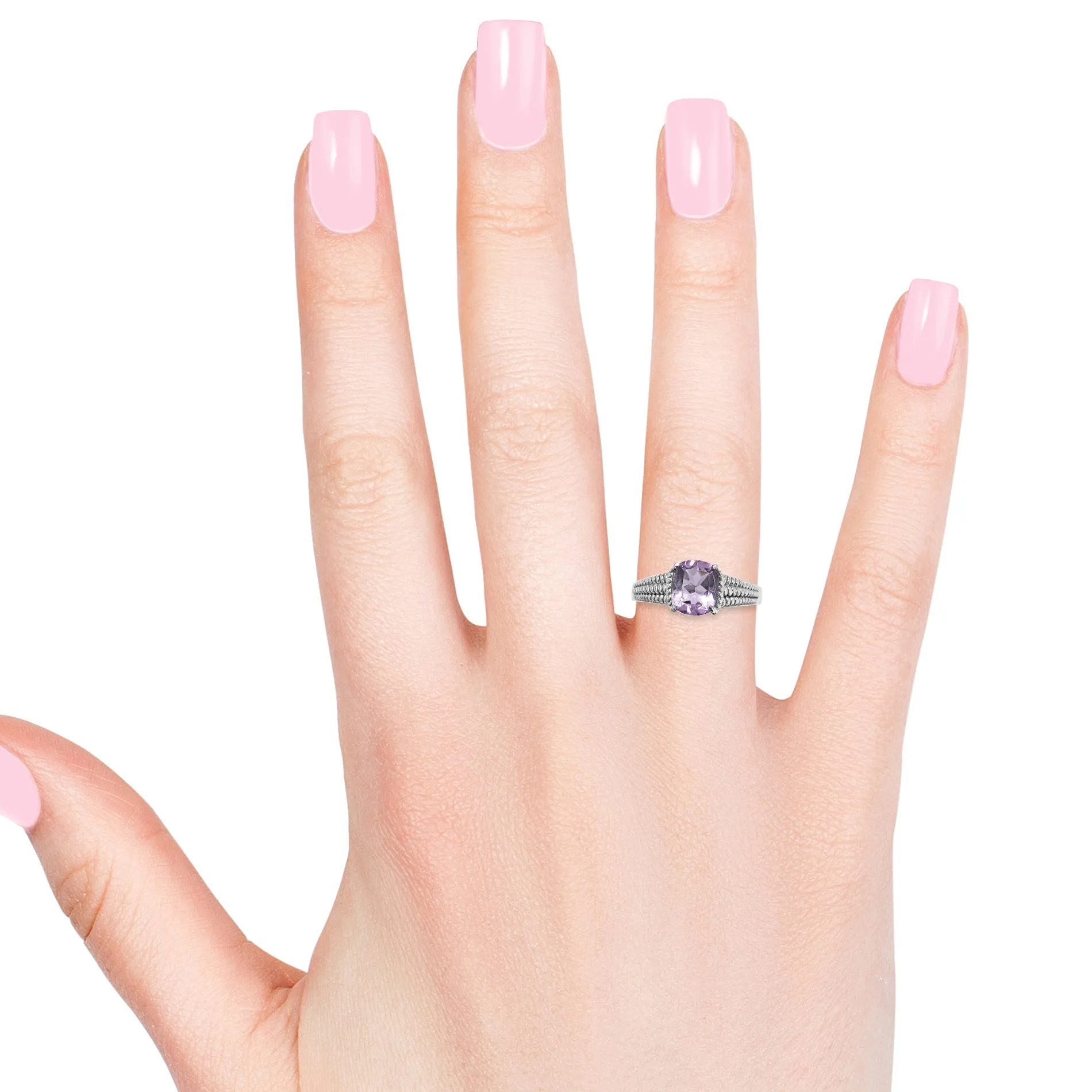 Stainless Steel 2.90 ct Rose De France AMETHYST Unisex Solitaire Ring (size 11)