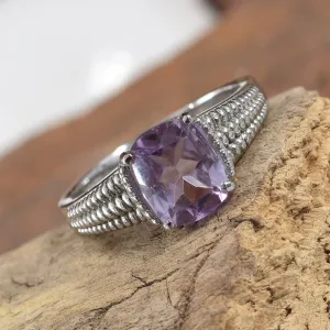 Stainless Steel 2.90 ct Rose De France AMETHYST Unisex Solitaire Ring (size 11)
