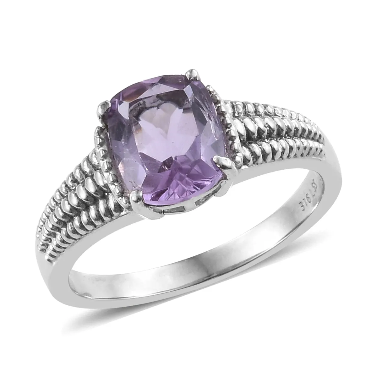 Stainless Steel 2.90 ct Rose De France AMETHYST Unisex Solitaire Ring (size 11)