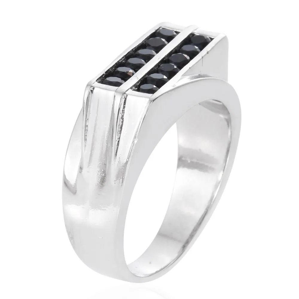 Stainless Steel Thai BLACK SPINEL Gemstone Double Row Men's Ring