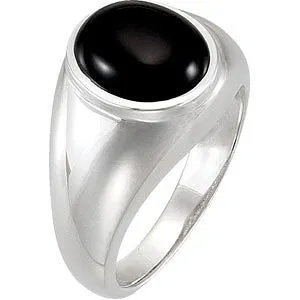 Sterling Silver Bezel 12mm Oval Onyx Men's Ring