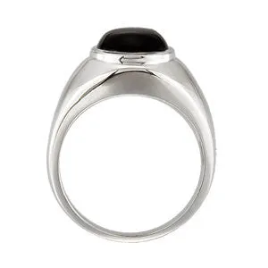 Sterling Silver Bezel 12mm Oval Onyx Men's Ring
