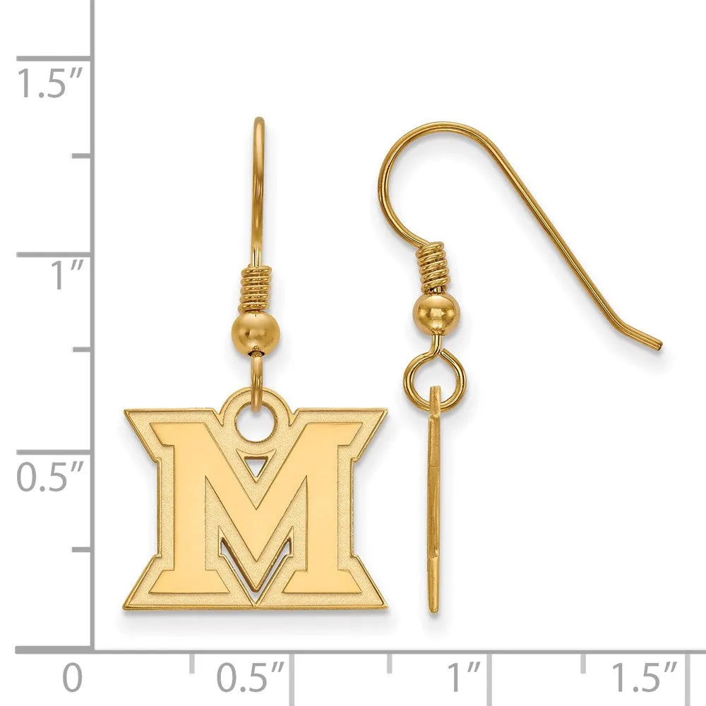 Sterling Silver Gold-plated Miami University Ohio Letter M Small Dangle Wire Earrings