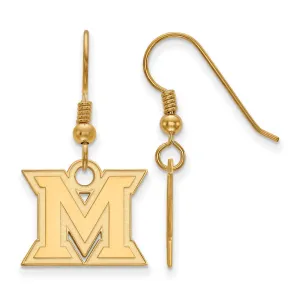 Sterling Silver Gold-plated Miami University Ohio Letter M Small Dangle Wire Earrings