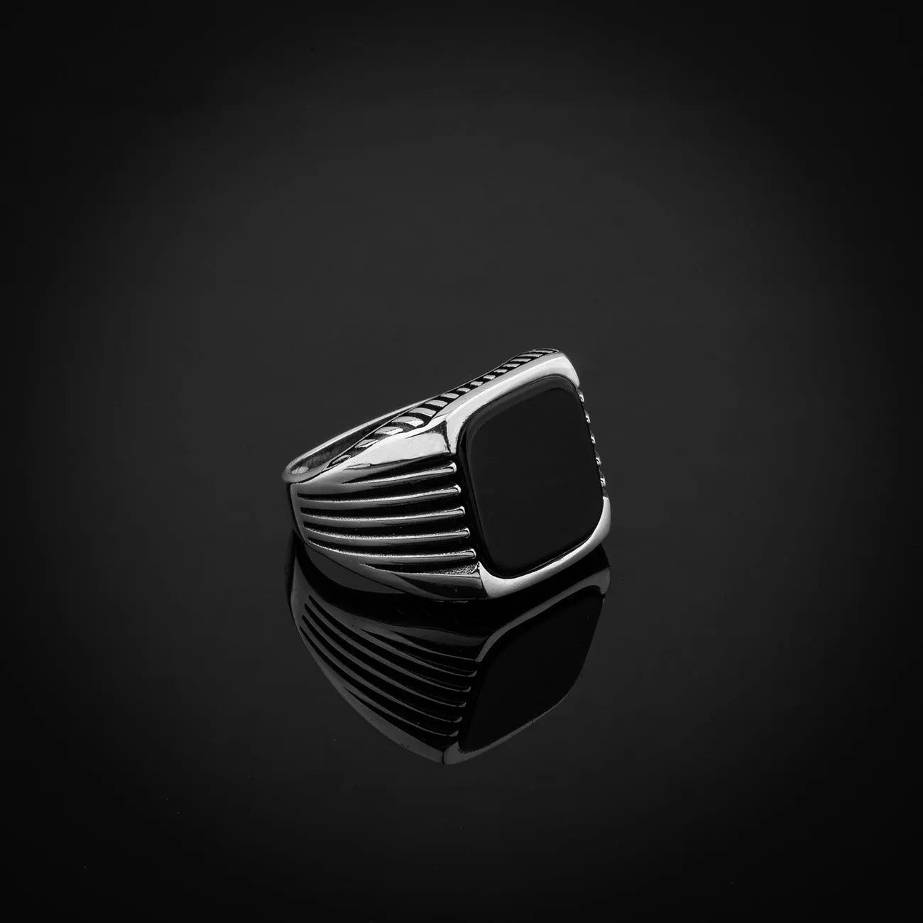 Sterling Silver Ring with Large Rounded-square Black Onyx Stone